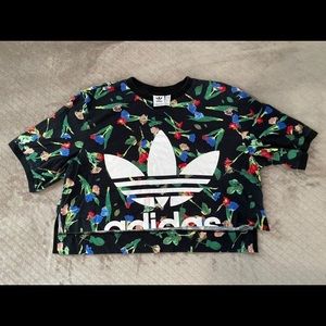 Adidas Short Sleeve Oversized Black Floral Crop Top